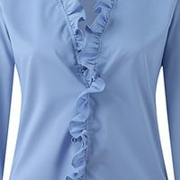 Ženska majica s dugim rukavima, odrasli labavi solid boju V-izrez Bluza Sweet Slim Fit Top uredske radne