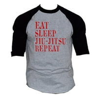 Muški crveni jesti spavanje Jiu-Jitsu Ponovite sivu majicu Black Raglan bejzbol majica X-Veliki sivi crni