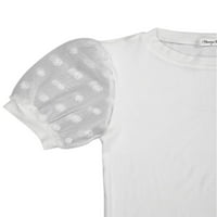 Ženski elegantni kratki puff rukav s prsnim pletenim bazičnim majicama slim fit majica usjev vrhovi
