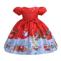 Haite Baby Santa Print kratkih rukava Party haljina casual bager-haljine izrez posada puffy sandress