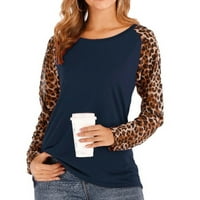 Zrak sa okruglim vratom Ženska modna casual čvrsti dugi rukav okrugli izrez Leopard patchwork bluza