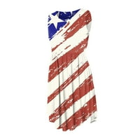 Gacuw Crvene bijele plave mini haljine Američka zastava Omota labavo bez rukava bez rukava Duljina koljena