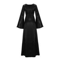 Žene plus veličine Solid Vintage renesansa dugih rukava dugačka haljina s dugim zabavama Black XL