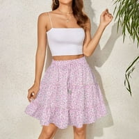 IOPQO Ženske oblače Ljeto Slatka visoka struka ruffle suknja Ispis ljuljačke plaže Mini suknje suknje
