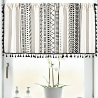 Boemske kratke zavjese s posteljinom od tassela za pamučne posteljine za kuhinjsku kupaonicu, crnu i