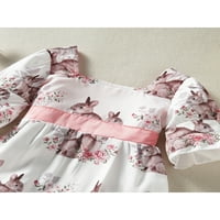 Djevojkova haljina, zečji cvijet Print puff kratkih rukava kvadratni vrat ruffle hem baby toddler dječja