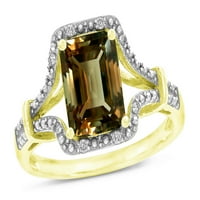 Star K Octagon Emerald Cut originalni dimljeni kvarcni vintage izgled Split Shank prsten u kt žuto zlatno