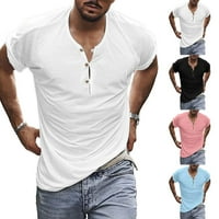 Muški kratki rukav s majicama s majicama s majicom Henley V-izrez Tops T majice Light Blue XL