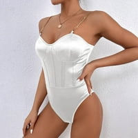 Jumpsuits za žene Ljetni posadni vrat bez rukava za bez rukava Bodysuits Solid Print White M