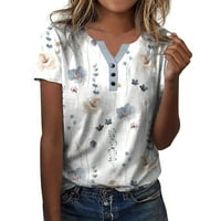 APEPAL Womens vrhovi žene predimenzionirane majice Henley majice s kratkim rukavima za ispis bluza dolje