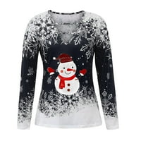 Zimske štednje Božićne žene T majice Ležerne prilike s dugim rukavima Vrući za izrez TOP SNOWFlake Tie