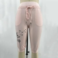 Tanke hlače za žene Ženske solidne boje Sport Yoga High Squik Draw Rope Capri hlače Podignite joge hlače