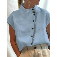 Ženski ljetni vrhovi trendi ljetni casual labav gumb pamučna posteljina stočna ovratnica casual majica