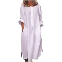 Annuirheih ženska elegantna posteljina duga haljina s rukavom casual labavi split hem solid colock flowy