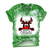 Miayilima Green Plus vrhovi za žene Božićna tiskana košulja za ženske casual kratkih boja rukava na