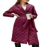 Lunceo Womens Puffer Jackets Notch Revel grašak kaput dugih rukava prekrivana jakna labava puna boja