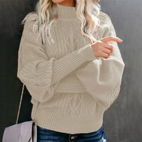 Ženska zima Novi izrez labav dugi rukav pleteni džemper od punog boja Pale žene