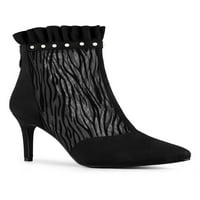 Allegra K Mesh Stiletto visoke potpetice za žene Ruffle mamanske čizme za gležnjeve