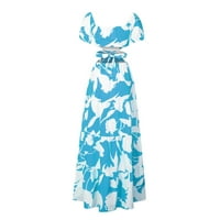 Zunfeo haljine za žene - modni ležerni tiskani kratki rukav skinuti haljinu Slim haljine plavi xl