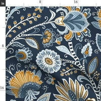 Tkanina od kašike - Chintz Veliki plavi cvjetovi Leptiri mornarica Dom otisnuta na minky tkaninu od