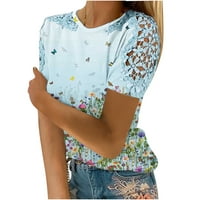 Majice za ženske majice za žene kratki rukav kašika labava fit čipka vrhovi modni ljetni majica srušena