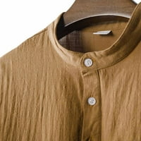 Ljetne košulje za muškarce pamučno posteljina na pola gumbu V izrez kratki rukav ležerne košulje za