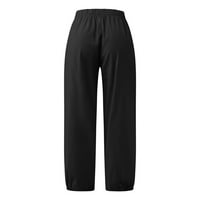 JSAierl Womens Plus sizene pamučne posteljine hlače Ljeto visokog struka casual crtača udobne pantalone