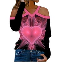 Bluza za Valentinovo za žene, casual dugih rukava s dugim rukavima Halter V-izrez za srce
