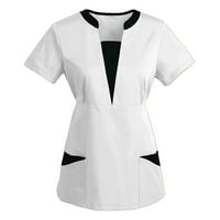 Košulje za žene Ležerne vrhove Kratki rukav V-izrez Radna uniforma SOLID patchwork u boji džepni bluza