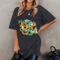 Srčane uzorak Grafičke majice za žene Ljeto Ležerne prilike pulover ramena vrhovi Vintage Prevelike