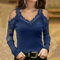 Ketyyh-Chn Dukseri za žene Gumb Up Tunike Solid Bool Bluza Tops Blue, XL