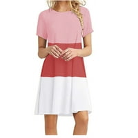 Ženska mini haljina kratka rukava odjeća okrugli vrat Blokock patchwork vrhovi elegantne casual comfy