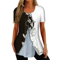 Feternalne majice za žene kratki rukav vrhovi Dressy ljetni casual tiskani V-izrez nepravilni bluza