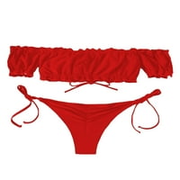Ženska slatka ravnica sa ramena Crveni bikini setovi m