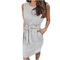 Holloyiver Ljetne haljine za žene Trendy Striped kratkih rukava haljina casual majica sa džepovima Plaža