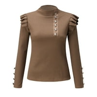 Košulje za ženske bluze turtleneck gumbi ruffle džemper majica TOP jesen zima s khaki s dugim rukavima