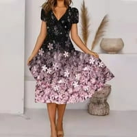 GDFUN Ženska ljetna casual moda cvjetna ispis kratkih rukava V-izrez Swing haljina ljetna haljina