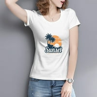 Mekana i rastezljiva ženska grafička majica sa palminim ispisom