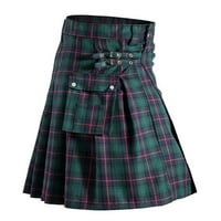 Zunfeo Men Lesual Suknje sa obalama Vintage Classic Scottish Screat Forts Suknje za praznične zabave Visoko struk sa džepovima - zelena m