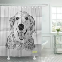 Crni crtani ručni pas izvučen pas Zlatni retriver na zgužvanom bijelom labradoru tuš za tuširanje zavjesa za kupatilo