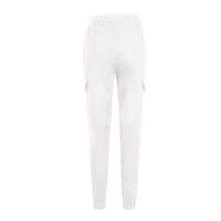 Lounge hlače Žene pune boje casual elastičnih struka Strip bočne džepove Olovke hlače bijeli 3xl