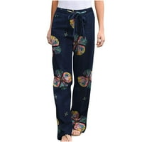 Mrat pune duljine hlače mršave rastepene dame visoke struk hlače Vintage print stilski cvjetni ispisani