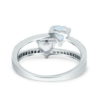 Simulirani kubični cirkonijski veličini - Obećanje srca Prsten dvostruko srce stvoreno bijelo opal srebro