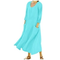 Gotyou ženska ležerska haljina, modna haljina za vrat u boji, pamučna posteljina džepa opuštena fit