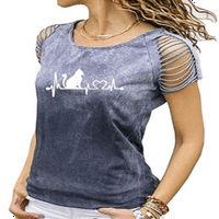 Paille žensko srce od tiskane bluze tunike Labava plaža Tee Cat Print Radne pulovere Ljetni vrhovi