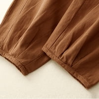 Fartey ženske pamučne pantalone sa džepovima Čvrsta boja Sobni fit prozračni hlače dugme za patent zatvarač