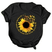Ženski ljetni bluze Crew izrez cvjetni bluza s kratkim rukavima Crni XL