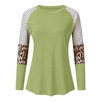 Cuhas Womens Modne bluze Košulje Jesen i Leopard Print Striped okrugli vrat Dugi rukav plus veličina