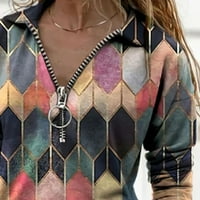 Bluze za žene Dressing Leasure Revel dugih rukava Modna košulja Geometrijska tiskana polovina Zip Pulover