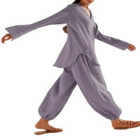Ženska labava pamučna puna boja pidžama set ljeta dugih rukava dolje majica + harem hlače set loungewear